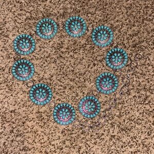 Faux Turquoise and Silver Floral Small concho belt